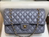 Chanel Classic Flap Bag in Light Blue Lambskin with Gold Tone Metal Real Leather Lining