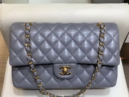 Chanel Classic Flap Bag in Light Blue Lambskin with Gold Tone Metal Real Leather Lining