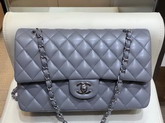 Chanel Classic Flap Bag in Light Blue Lambskin with Silver Tone Metal Real Leather Lining