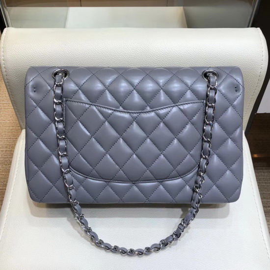 Chanel Classic Flap Bag in Light Blue Lambskin with Silver Tone Metal Real Leather Lining