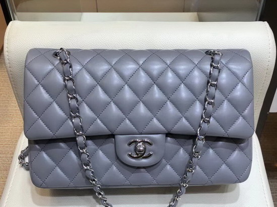 Chanel Classic Flap Bag in Light Blue Lambskin with Silver Tone Metal Real Leather Lining