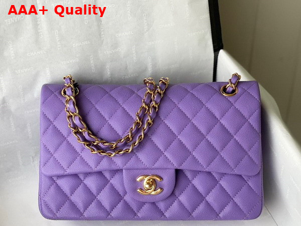 Chanel Classic Flap Bag in Light Purple Grained Calfskin with Gold Tone Metal Replica