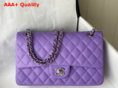 Chanel Classic Flap Bag in Light Purple Grained Calfskin with Silver Tone Metal Replica