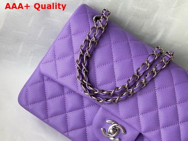 Chanel Classic Flap Bag in Light Purple Grained Calfskin with Silver Tone Metal Replica