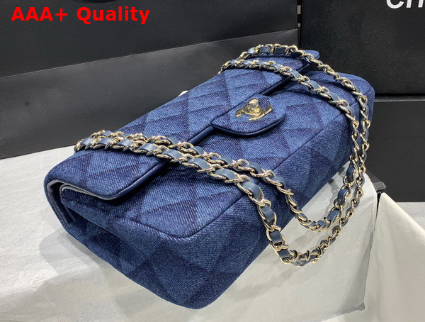 Chanel Classic Flap Bag in Navy Blue Printed Denim Replica