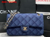 Chanel Classic Flap Bag in Navy Blue Printed Denim Replica