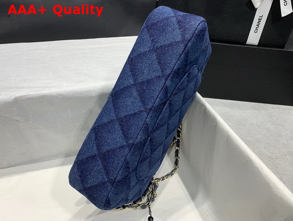 Chanel Classic Flap Bag in Navy Blue Printed Denim Replica