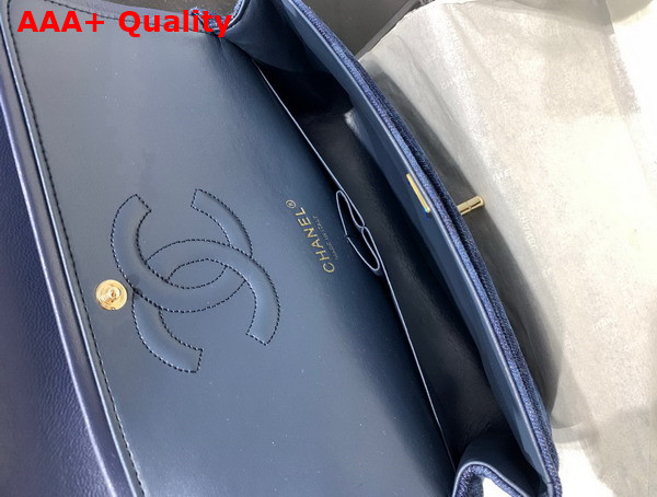 Chanel Classic Flap Bag in Navy Blue Printed Denim Replica