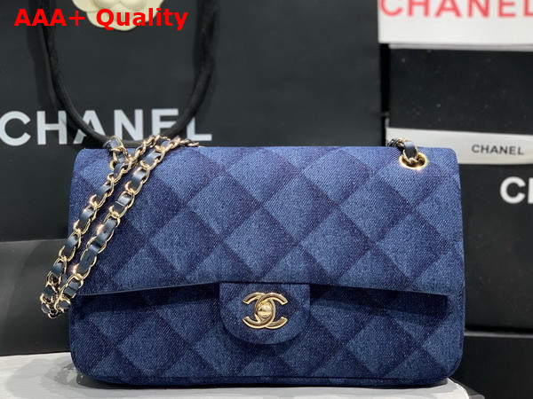 Chanel Classic Flap Bag in Navy Blue Printed Denim Replica