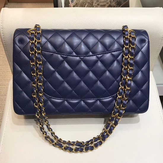 Chanel Classic Flap Bag in Navy Lambskin with Gold Tone Metal Real Leather Lining