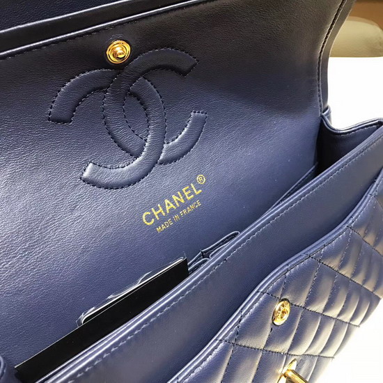 Chanel Classic Flap Bag in Navy Lambskin with Gold Tone Metal Real Leather Lining