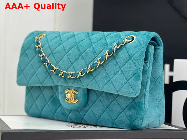 Chanel Classic Flap Bag in Peacock Blue Velvet Replica