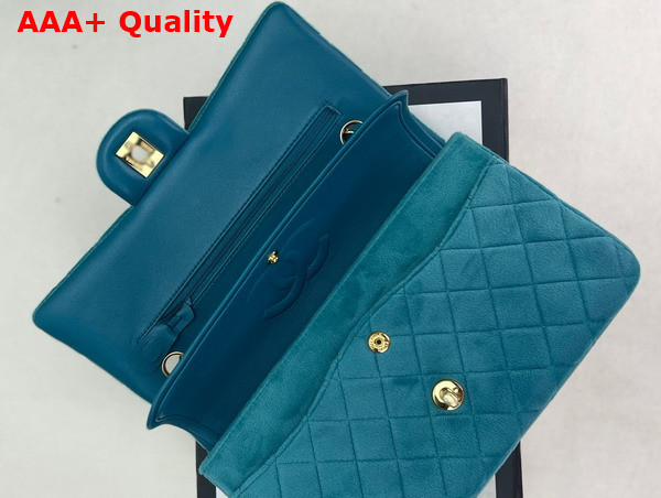 Chanel Classic Flap Bag in Peacock Blue Velvet Replica