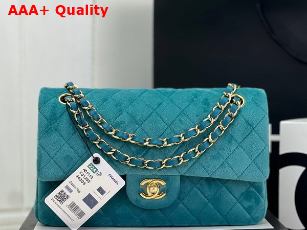 Chanel Classic Flap Bag in Peacock Blue Velvet Replica