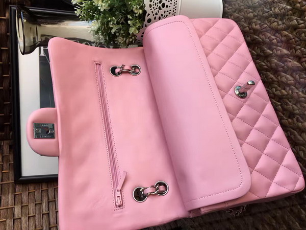 Chanel Classic Flap Bag in Prawn Pink Lambskin with Silver Tone Metal For Sale