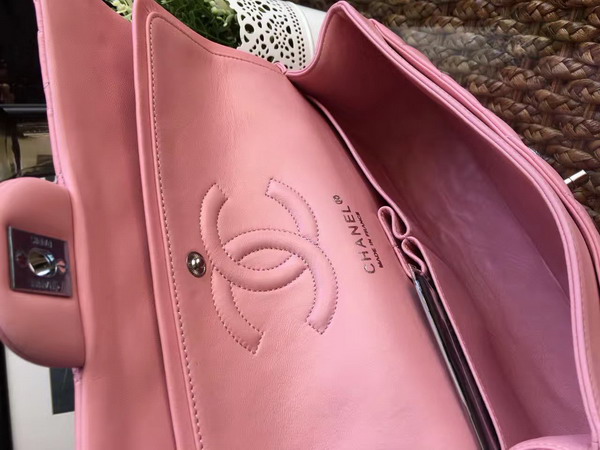 Chanel Classic Flap Bag in Prawn Pink Lambskin with Silver Tone Metal For Sale