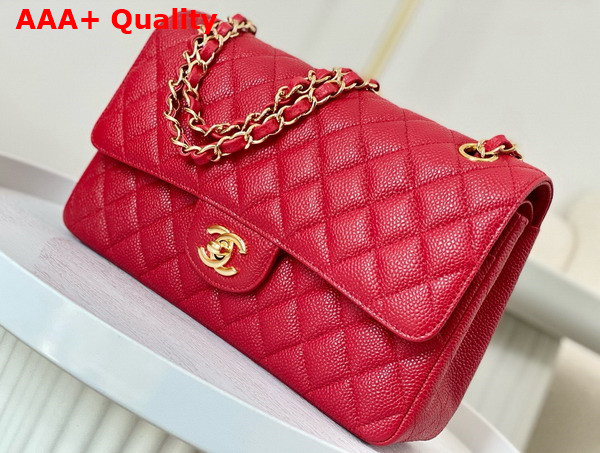 Chanel Classic Flap Bag in Red Grained Calfskin Gold Tone Metal Replica