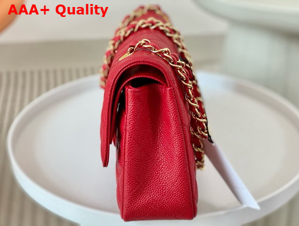 Chanel Classic Flap Bag in Red Grained Calfskin Gold Tone Metal Replica