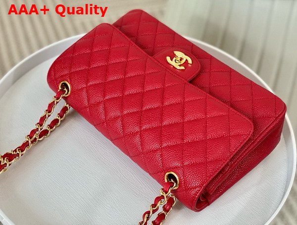 Chanel Classic Flap Bag in Red Grained Calfskin Gold Tone Metal Replica