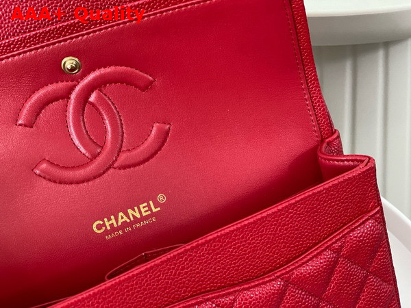 Chanel Classic Flap Bag in Red Grained Calfskin Gold Tone Metal Replica