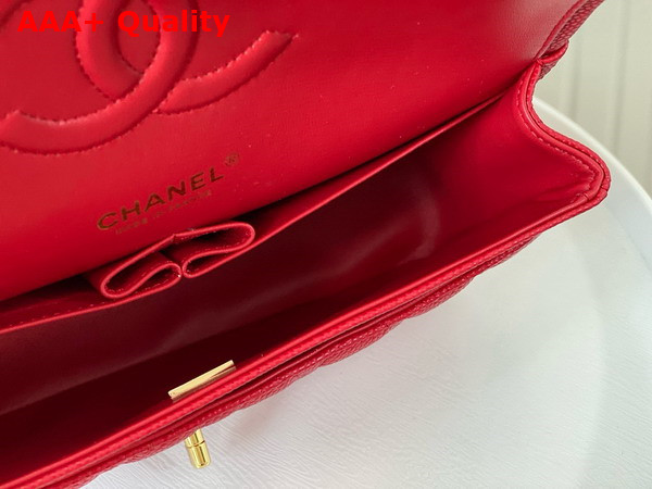 Chanel Classic Flap Bag in Red Grained Calfskin Gold Tone Metal Replica