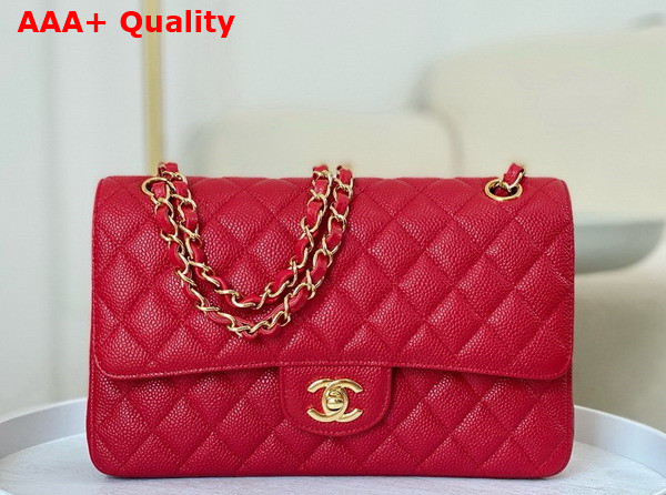 Chanel Classic Flap Bag in Red Grained Calfskin Gold Tone Metal Replica