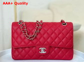 Chanel Classic Flap Bag in Red Grained Calfskin Silver Tone Metal Replica