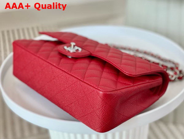 Chanel Classic Flap Bag in Red Grained Calfskin Silver Tone Metal Replica