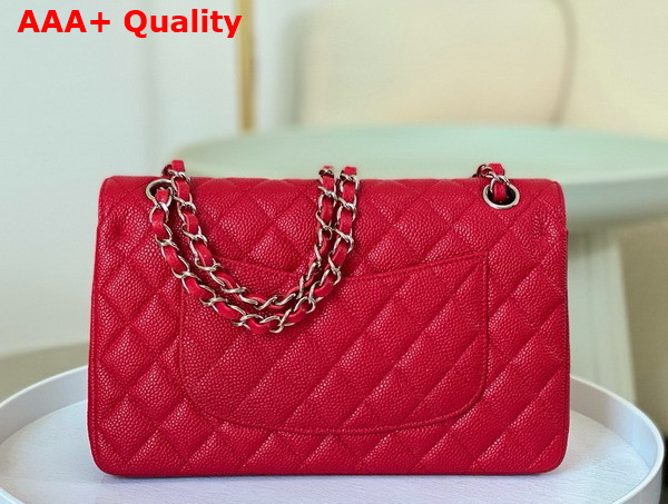 Chanel Classic Flap Bag in Red Grained Calfskin Silver Tone Metal Replica