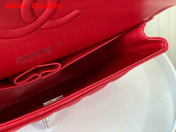 Chanel Classic Flap Bag in Red Grained Calfskin Silver Tone Metal Replica