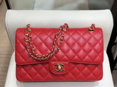 Chanel Classic Flap Bag in Red Grained Calfskin with Gold Tone Metal