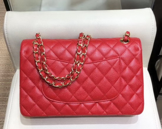 Chanel Classic Flap Bag in Red Grained Calfskin with Gold Tone Metal