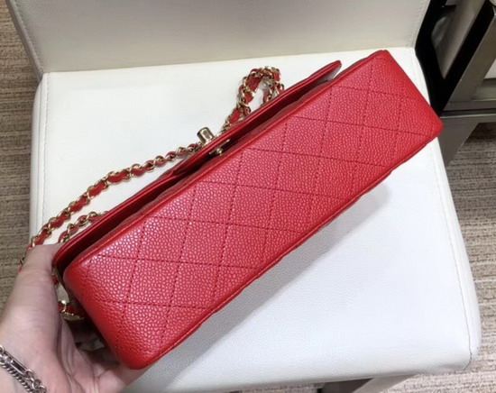 Chanel Classic Flap Bag in Red Grained Calfskin with Gold Tone Metal