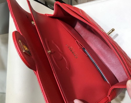 Chanel Classic Flap Bag in Red Grained Calfskin with Gold Tone Metal