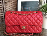 Chanel Classic Flap Bag in Red Lambskin with Gold Hardware For Sale