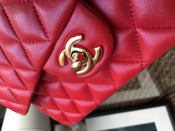 Chanel Classic Flap Bag in Red Lambskin with Gold Hardware For Sale