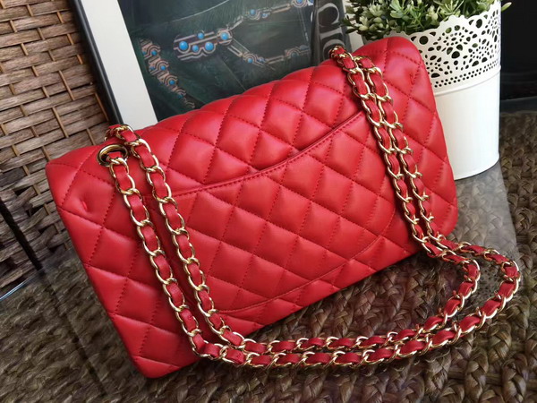 Chanel Classic Flap Bag in Red Lambskin with Gold Hardware For Sale