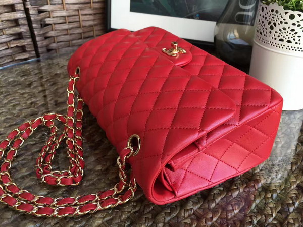 Chanel Classic Flap Bag in Red Lambskin with Gold Hardware For Sale