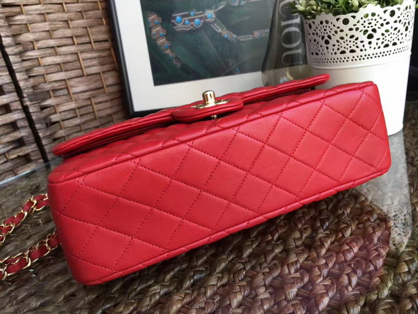 Chanel Classic Flap Bag in Red Lambskin with Gold Hardware For Sale