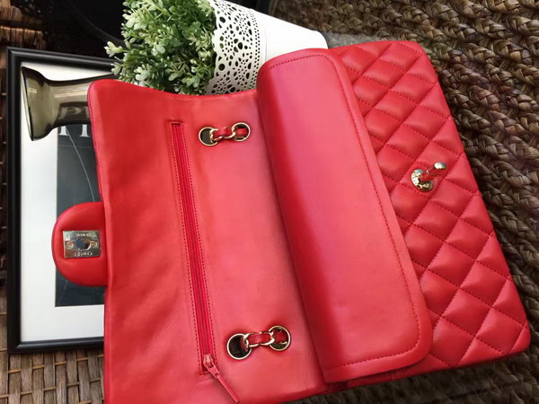 Chanel Classic Flap Bag in Red Lambskin with Gold Hardware For Sale