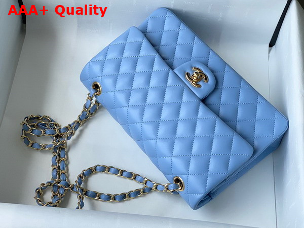 Chanel Classic Flap Bag in Sky Blue Lambskin with Gold Metal Replica