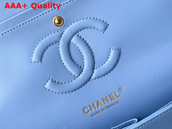 Chanel Classic Flap Bag in Sky Blue Lambskin with Gold Metal Replica