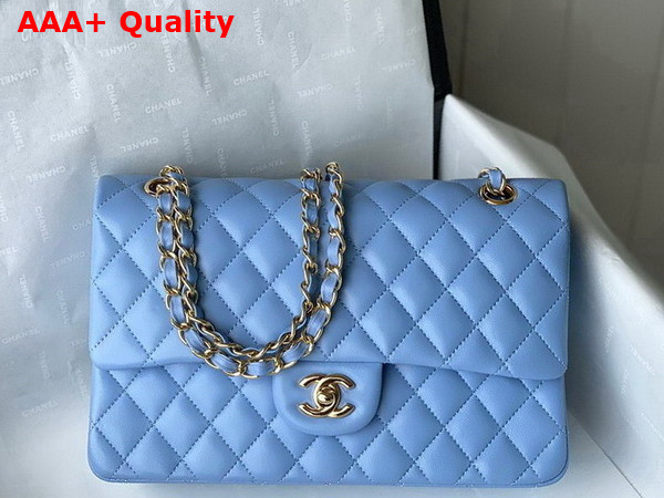 Chanel Classic Flap Bag in Sky Blue Lambskin with Gold Metal Replica