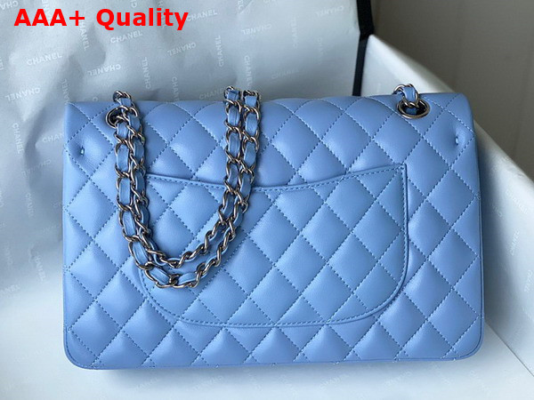 Chanel Classic Flap Bag in Sky Blue Lambskin with Silver Metal Replica