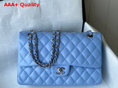 Chanel Classic Flap Bag in Sky Blue Lambskin with Silver Metal Replica