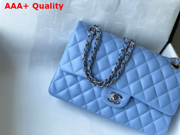 Chanel Classic Flap Bag in Sky Blue Lambskin with Silver Metal Replica