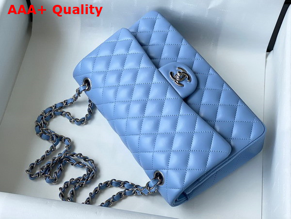 Chanel Classic Flap Bag in Sky Blue Lambskin with Silver Metal Replica