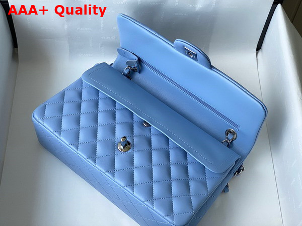 Chanel Classic Flap Bag in Sky Blue Lambskin with Silver Metal Replica