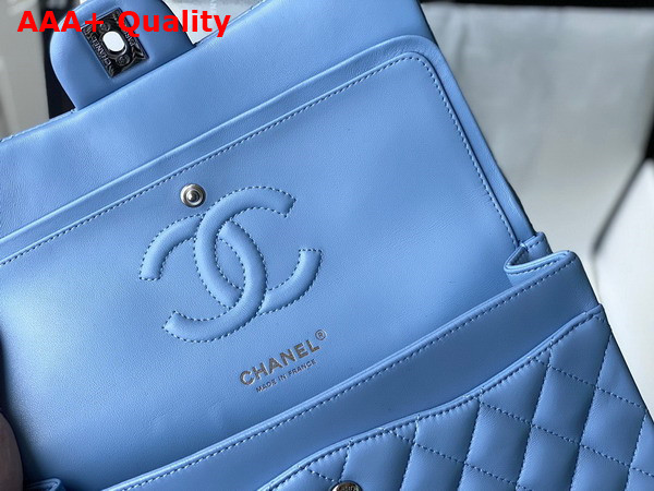 Chanel Classic Flap Bag in Sky Blue Lambskin with Silver Metal Replica