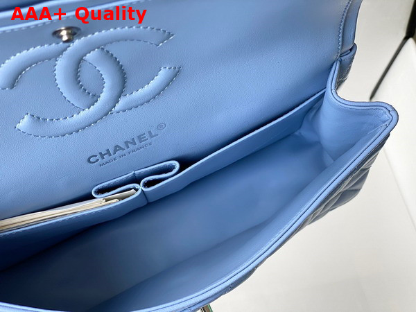 Chanel Classic Flap Bag in Sky Blue Lambskin with Silver Metal Replica